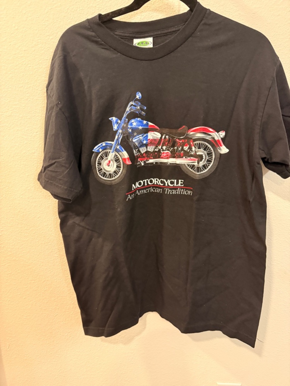 Vintage American Flag Motorcycle Shirt Adult Large Black Short Sleeve Tee Mens